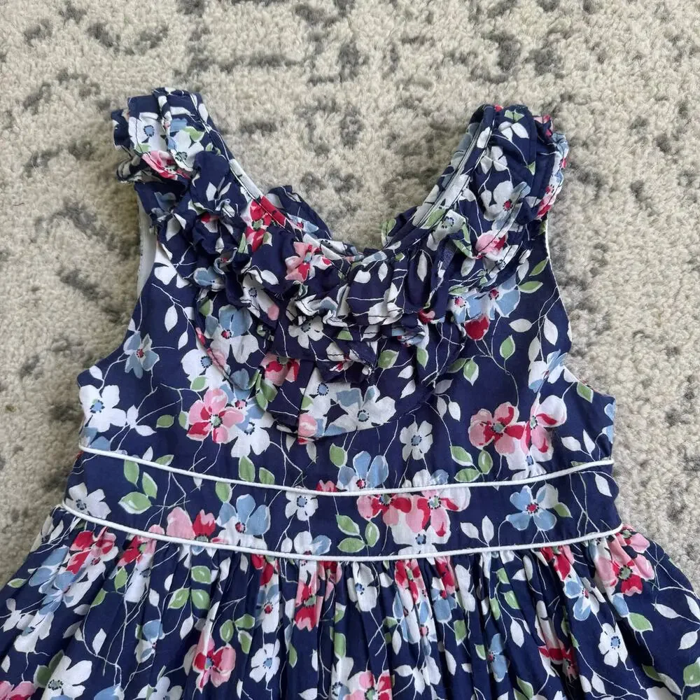 Girls Ralph Lauren Lined Floral Poplin Ruffle Dress Size 5